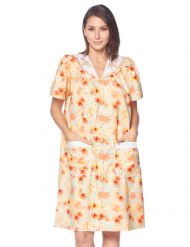 Casual Nights Women's Snap Front House Dress Short Sleeve Woven Duster Housecoat Lounger Sleep Gown - Floral Peach