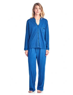 Casual Nights Women's Long Sleeve Floral Lace Trim Pajama Set - Blue - Size recommendation: Size Medium (4-6) Large (8-10) X-Large (12-14) XX-Large (16-18), Order one size up For a more Relaxed FitHit the sack in total comfort with these Soft and lightweight cotton blend Pajamas in a fun dot pattern elevates the coziest pajamas you'll ever own from basic to blissful, Pant has an elastic drawstring waist for easy pull on, inseam length approximately 30", Shirt Features: Long Sleeves, V-neck, open pocket, Button closure, Lace and ribbon Trim for the extra feminine touch. A comfortable straight fit perfect for sleeping or lounging around