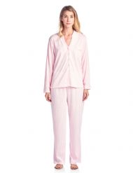 Casual Nights Women's Long Sleeve Floral Lace Trim Pajama Set - Pink