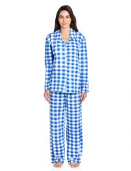 Casual Nights Women's Long Sleeve Rayon Button Down Pajama Set - Royal Blue Plaid