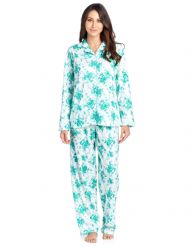 Casual Nights Women's Long Sleeve Notch Collar Floral Pajama Set - Light Green