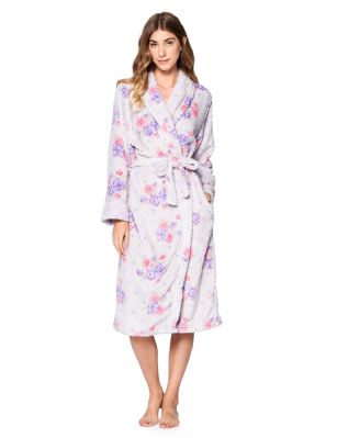 Casual Nights Women's Floral Long Sleeve Mini Popcorn Fleece Plush Robe - Purple - Sizing Recommendations: Size Medium (4-6) Large (8-10) X-Large (12-14) XX-Large (16-18)Wrap around in comfort with this cozy warm Plush Fleece Robe From Casual Nights, Exceptionally lightweight Bathrobe with Fun and elegant prints. Featuring a shawl collar and foldover cuffs, Long sleeves, matching self-Tie belt, Attached inner tie and 2 hand Pockets. Effortless Design perfect for Lounging, Relaxing or just layering on.