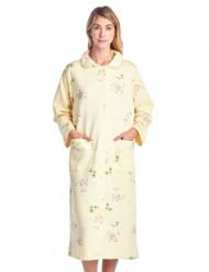 Casual Nights Women's Long Quilted Robe House Dress - Floral Yellow