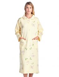 Casual Nights Women's Long Quilted Robe House Dress - Floral Yellow