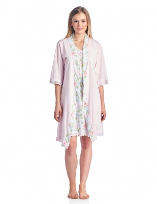 Casual Nights Women's Sleepwear 2 Piece Nightgown and Robe Set - Pink - Size Recommendations: Medium (6-8) Large (10-12) X-Large (14-16) XX-Large (18-20), Order size up for more a relaxed fit. Settle in for a quiet evening at home with this soft and cozy Sleepwear Night Gown and Robe Set for Women. it's made from a super comfortable cotton blend knit fabric. Sleeveless chemise nightshirt measures approx. 36" in, different neck styles offered. Coordinating Wrap Kimono Robefeatures matching self-tie belt, attached inner tie, side seem pockets, 3/4 sleeves with roomy armholes, approx. 38" in length. perfect for Lounging, Relaxing or just layering on. See the variety of beautiful prints and colors, styled with ruffles, lace, pipping, or bow. Choose the set you love most! 