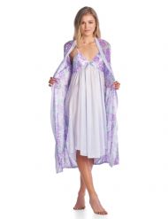 Casual Nights Women's Satin 2 Piece Robe and Nightgown Set - Purple