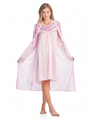 Casual Nights Women's Satin 2 Piece Robe and Nightgown Set - Embroidered Pink - Size Recommendations: Medium (2-4) Large (6-8) X-Large (10-12) XX-Large (14-16), Order size up for better lounging. Settle in for a quiet evening at home with this soft and cozy Sleepwear Set from Casual Nights, designed in silky satin fabric with a Sexy flowing silhouette. Robe features roomy armholes, self-tie closure, approx. 48" in length. Matching sleeveless chemise nightshirt measures approx. 36" in, different neck styles offered. Wrap up your night in something luxe. Effortless design perfect for Lounging, Relaxing or just layering on. See the selection of beautiful prints and solid colors, styled with delicate ruffles, elegant embroidery, lace, contrast trimming, or bow. Choose the set that suits you best! 