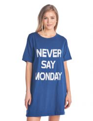 Casual Nights Women's Short Sleeve Printed Scoop Neck Sleep Tee - Navy Never Say Monday
