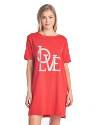 Casual Nights Women's Short Sleeve Printed Scoop Neck Sleep Tee - Red Love