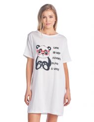 Casual Nights Women's Short Sleeve Printed Scoop Neck Sleep Tee - White Panda