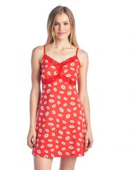 Casual Nights Women's Sleepwear Slip Nightgown Chemise Nighty - Kisses Red
