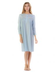 Casual Nights Women's Long Sleeve Pointelle Embroidered Night Gown - Blue