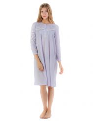 Casual Nights Women's Long Sleeve Pointelle Embroidered Night Gown - Purple