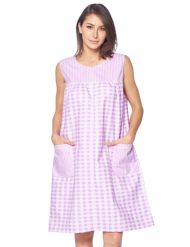 Casual Nights Women's Zipper Front House Dress Sleeveless Seersucker Housecoat Duster Lounger - Gingham Purple