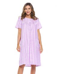 Casual Nights Women's Snap Front House Dress Short Sleeve Seersucker Duster Housecoat Lounger - Gingham Purple