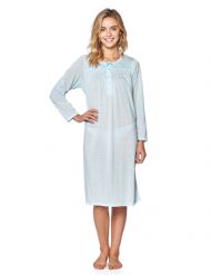 Casual Nights Women's Pointelle Pintucked Long Sleeve Nightgown - Blue