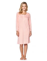 Casual Nights Women's Stars Pintucked Long Sleeve Nightgown - Peach