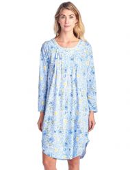 Casual Nights Women's Floral Pintucked Long Sleeve Nightgown - Blue