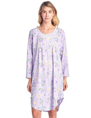Casual Nights Women's Floral Pintucked Long Sleeve Nightgown - Purple - Please use this size chart to determine which size will fit you best, if your measurements fall between two sizes we recommend ordering a larger size as most people prefer their sleepwear a little looser.Medium: Measures US Size 68, Chests/Bust 35-36" Large: Measures US Size 10-12, Chests/Bust 37-38" X-Large: Measures US Size 12-14, Chests/Bust 38.5-40" XX-Large: Measures US Size 16-18, Chests/Bust 40.5-42"3X-Large: Measures US Size 18-20, Chests/Bust 41.5-43"4X-Large: Measures US Size 22-24, Chests/Bust 42.5-44"5X-Large: Measures US Size 26-28, Chests/Bust 43.5-45"Hit the sack in total comfort with this Soft and lightweight Cotton Blend Nightgown, Features round neck, Approximately 40" inches from shoulder to hem, long sleeves, 5 button closure, detailed with lace, satin ribbon, pin-tucked detail for an extra feminine touch. A comfortable fit perfect for sleeping or lounging around.Get the perfect Christmas holiday or birthday gift set for your wife, elderly mom, teen girls, or a friend you love.
