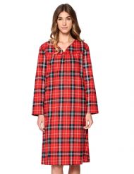 Casual Nights Women's Flannel Plaid Long Sleeve Nightgown - Red