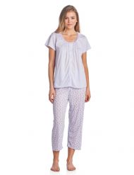 Casual Nights Women's Button Front Short Sleeve Capri Pajama Set - Purple