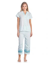 Casual Nights Lace Trim Women's Short Sleeve Capri Pajama Set - Dot Green