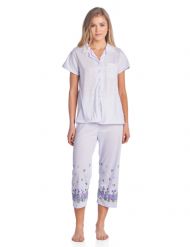 Casual Nights Lace Trim Women's Short Sleeve Capri Pajama Set - Dot Purple