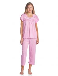Casual Nights Women's Short Sleeve Dot Print Capri Pajama Set - Pink