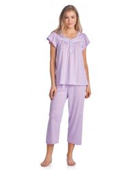 Casual Nights Women's Short Sleeve Dot Print Capri Pajama Set - Purple