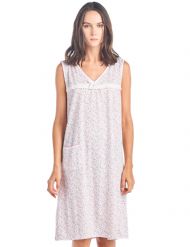 Casual Nights Women's Cotton Sleeveless Nightgown Sleep Shirt Chemise - White Pink