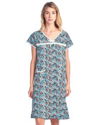 Casual Nights Women's Cotton Floral Short Sleeve Nightgown - Aqua Black