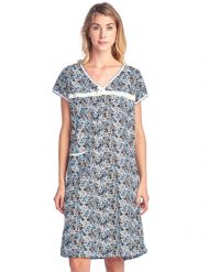 Casual Nights Women's Cotton Floral Short Sleeve Nightgown - Blue Black