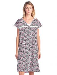 Casual Nights Women's Cotton Floral Short Sleeve Nightgown - Pink Black