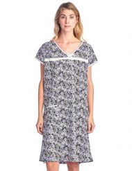 Casual Nights Women's Cotton Floral Short Sleeve Nightgown - Purple Black