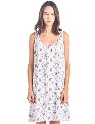 Casual Nights Women's Cotton Sleeveless Nightgown Sleep Shirt Chemise - Purple Bows - Please use our size chart to determine which size will fit you best, if your measurements fall between two sizes we recommend ordering a larger size as most people prefer their sleepwear a little looser.  Medium: Measures US Size 68, Chests/Bust 35-36" Large: Measures US Size 10-12, Chests/Bust 37-38" X-Large: Measures US Size 12-14, Chests/Bust 38.5-40" XX-Large: Measures US Size 16-18, Chests/Bust 41.5-42" 3X-Large: Measures US Size 18-20, Chests/Bust 42.5-44" You'll love slipping into This Women's Cotton Sleeveless Nightgown Shirt from Casual Nights thats made of a 100% breathable soft cotton fabric which feels great to touch and even greater to wear. Sleep nightshirt features; Beautiful flower prints and designs, scoop neck, sleeveless, front bow accent, flirty length measures Approx. 35" inches from shoulder to hem. Wear it alone or with pajama shorts or pants. Excellent gift idea for any occasion. 