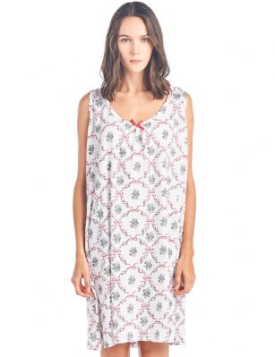Casual Nights Women's Cotton Sleeveless Nightgown Sleep Shirt Chemise - Red Bows - Please use our size chart to determine which size will fit you best, if your measurements fall between two sizes we recommend ordering a larger size as most people prefer their sleepwear a little looser.  Medium: Measures US Size 68, Chests/Bust 35-36" Large: Measures US Size 10-12, Chests/Bust 37-38" X-Large: Measures US Size 12-14, Chests/Bust 38.5-40" XX-Large: Measures US Size 16-18, Chests/Bust 41.5-42" 3X-Large: Measures US Size 18-20, Chests/Bust 42.5-44" You'll love slipping into This Women's Cotton Sleeveless Nightgown Shirt from Casual Nights thats made of a 100% breathable soft cotton fabric which feels great to touch and even greater to wear. Sleep nightshirt features; Beautiful flower prints and designs, scoop neck, sleeveless, front bow accent, flirty length measures Approx. 35" inches from shoulder to hem. Wear it alone or with pajama shorts or pants. Excellent gift idea for any occasion. 
