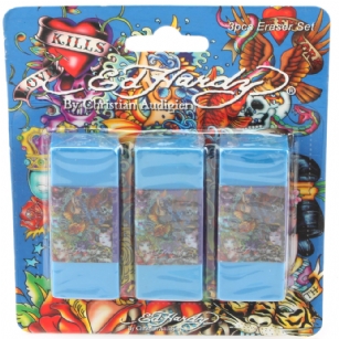Ed Hardy Esme All Over Print Eraser -  Blue - It's time for back-to-school shopping be as fashionable with school supplies as with clothing with this Ed HardyEsmeErasersYoull smile every time you see one of these erasers! Kids love to add these to their box of school supplies.