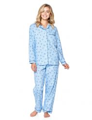 Casual Nights Women's Flannel Long Sleeve Button Down Pajama Set - Blue Floral