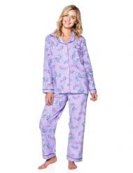 Casual Nights Women's Flannel Long Sleeve Button Down Pajama Set - Purple Violet