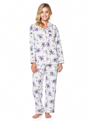 Casual Nights Women's Flannel Long Sleeve Button Down Pajama Set - White Purple - Please use our size chart to determine which size will fit you best, if your measurements fall between two sizes we recommend ordering a larger size as most people prefer their sleepwear a little looser.Small: Measures US Size 4-6, Chests/Bust 35-38" Medium: Measures US Size 8-10, Chests/Bust 37-40" Large: Measures US Size 12-14, Chests/Bust 38-42" X-Large: Measures US Size 14-16, Chests/Bust 42-44" XX-Large: Measures US Size 16-18, Chests/Bust 44-46" 3X-Large: Measures US Size 22, Chests/Bust 46-484X-Large: Measures US Size 24, Chests/Bust 50-54"Soft and lightweight Flannel Pajamas in a fun paisley pattern, coziest pajamas you'll ever own. Features Button down closure, Lace And Ribbon finish, elastic drawstring waist. These pjs offer comfortable straight fit perfect for sleeping or curling up on the couch to watch a movie.