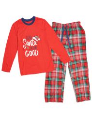 Casual Nights Junior Holiday 2 Piece Jersey Top and Micro Fleece Pants Pjs Set - Red/Green Plaid