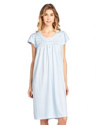 Casual Nights Women's Short Sleeve Smocked And Lace Nightgown - Blue