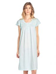 Casual Nights Women's Short Sleeve Smocked And Lace Nightgown - Green