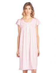 Casual Nights Women's Short Sleeve Smocked And Lace Nightgown - Pink