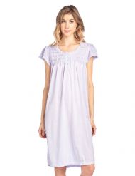 Casual Nights Women's Short Sleeve Smocked And Lace Nightgown - Purple