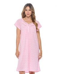 Casual Nights Women's Fancy Lace Floral Short Sleeve Nightgown - Pink