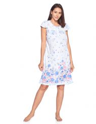 Casual Nights Women's Fancy Lace Floral Short Sleeve Nightgown - Blue