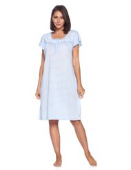 Casual Nights Women's Short Sleeve Polka Dot And Lace Nightgown - Blue