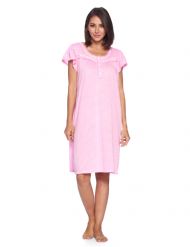 Casual Nights Women's Short Sleeve Polka Dot And Lace Nightgown - Pink