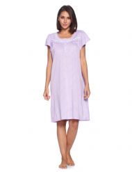 Casual Nights Women's Short Sleeve Polka Dot And Lace Nightgown - Purple